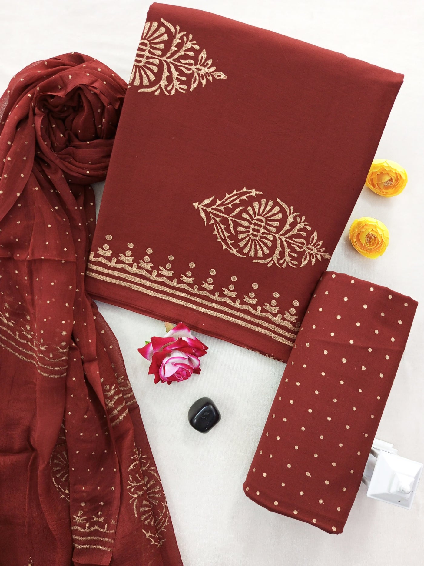 Cotton Suit Set with Chiffon Dupatta ( CH1305 )