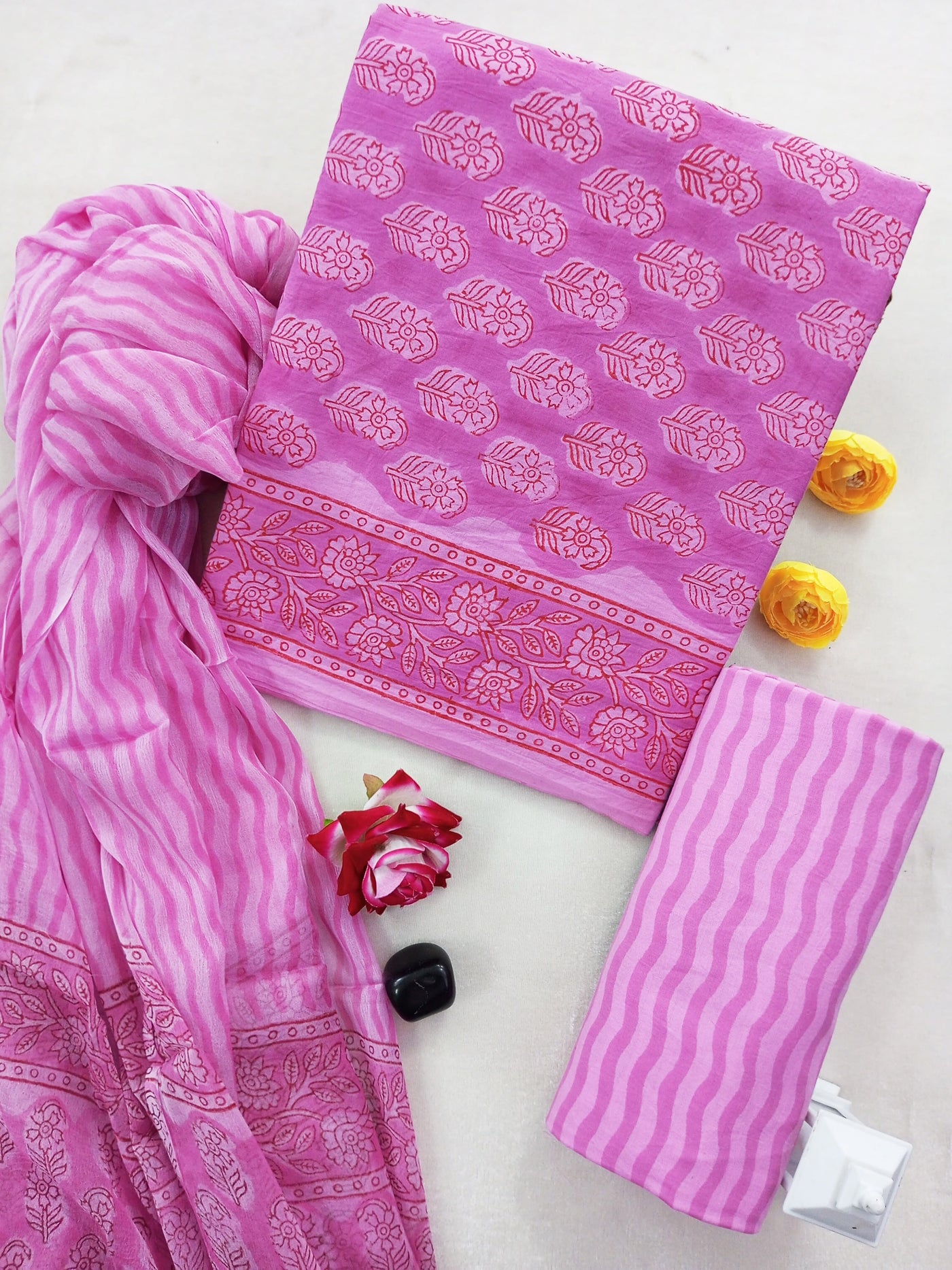 Cotton Suit Set with Chiffon Dupatta ( CH1308 )
