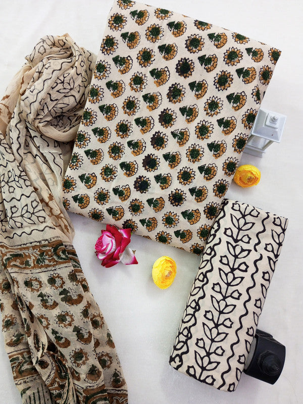 Cotton Suit Set with Chiffon Dupatta ( CH1297 )