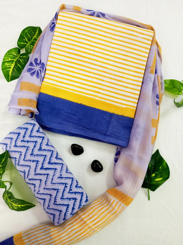 Cotton Suit Set with Chiffon Dupatta ( CH18513 )