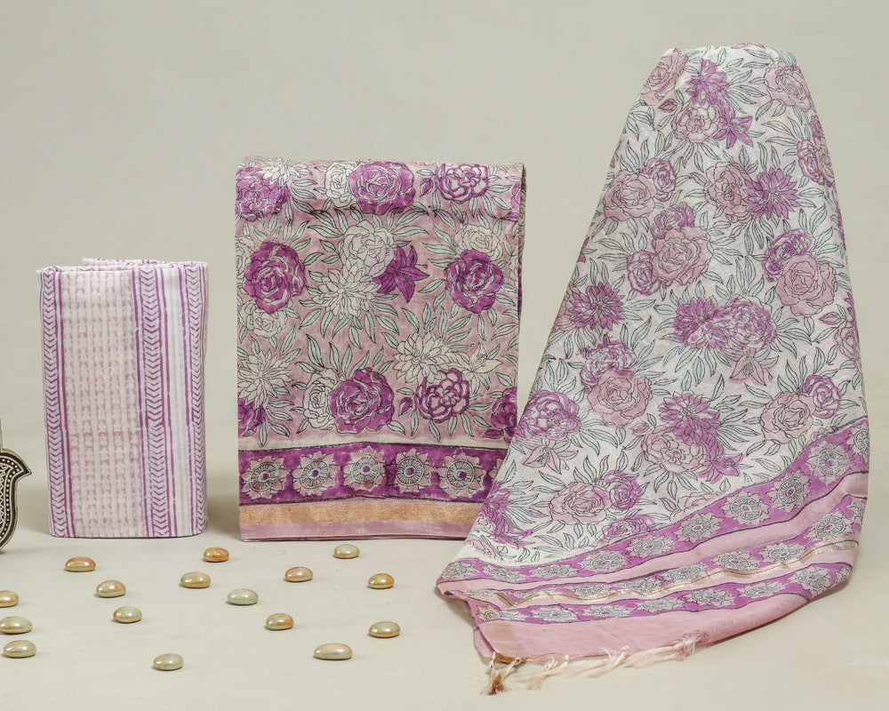 Exclusive Hand Block Print Chanderi Silk Suit Set ( CN0326 )