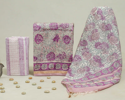 Exclusive Hand Block Print Chanderi Silk Suit Set ( CN0326 )