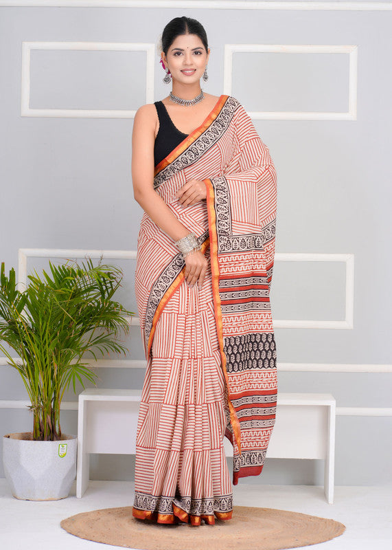 Premium Cotton Saree with Zari Border ( CS0207 )