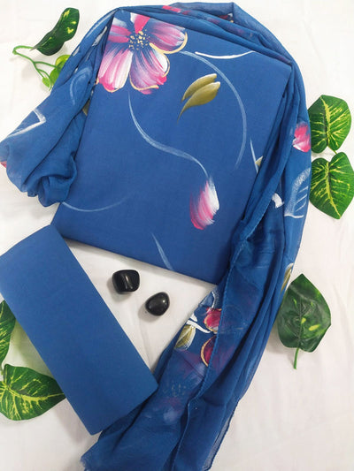 Cotton Suit Set with Chiffon Dupatta ( CH22707 )