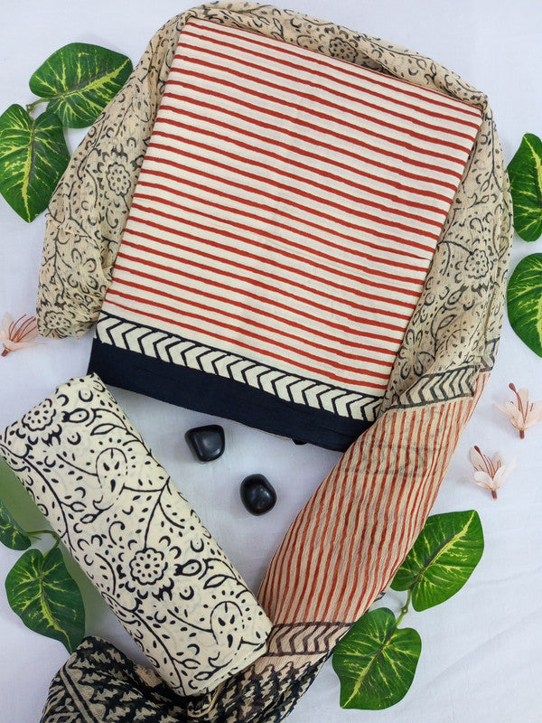 Chiffon Dupatta Suit Set | bagru art cotton unstitched dress material Bagru Art Chiffon Dupatta Suit Set | bagru art cotton unstitched dress material Bagru Art