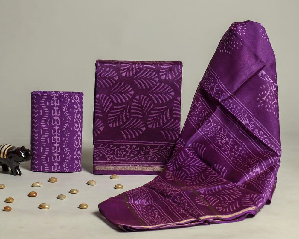 Exclusive Hand Block Print Chanderi Silk Suit Set ( CN10701)