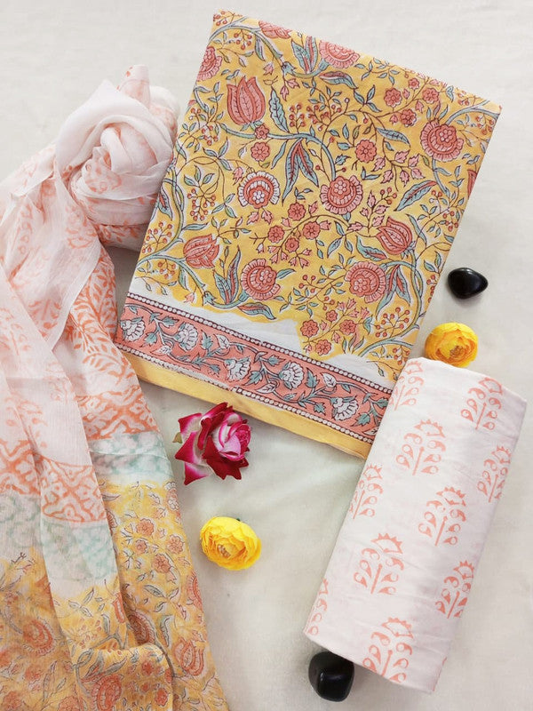 Cotton Suit Set with Chiffon Dupatta ( CH1352 )