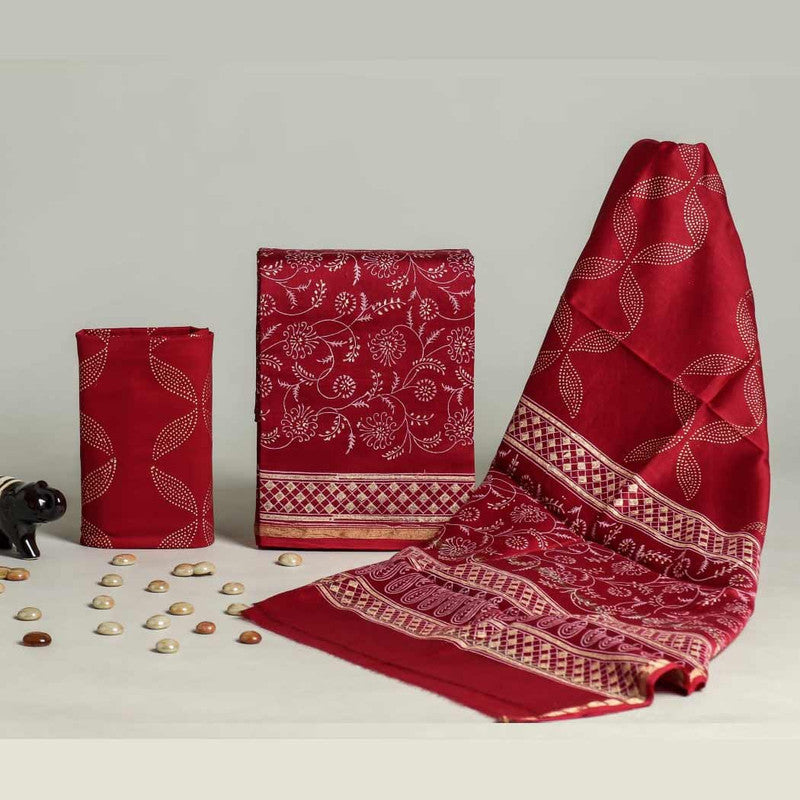 Exclusive Hand Block Print Chanderi Silk Suit Set ( CN28803)