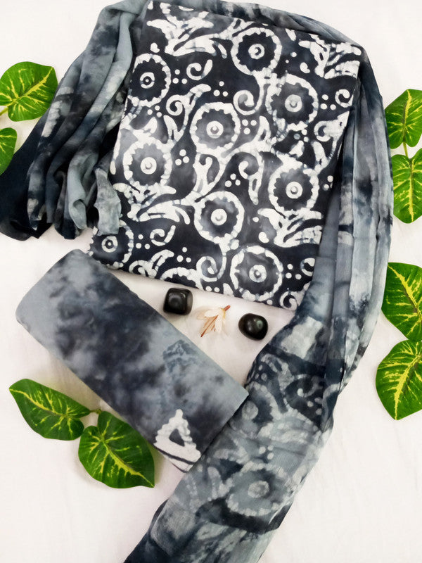 Cotton Suit Set with Chiffon Dupatta ( CH6614 )