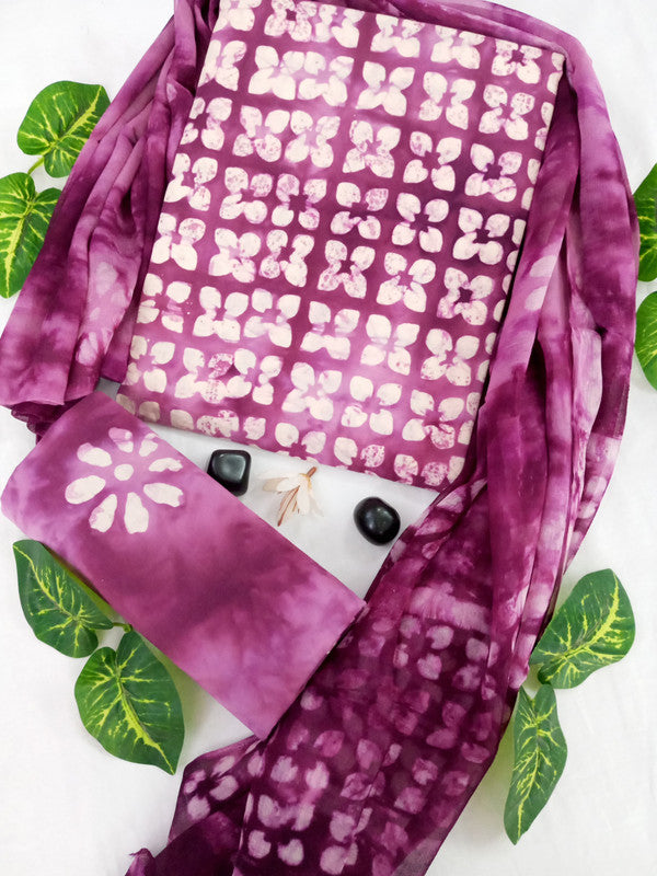 Cotton Suit Set with Chiffon Dupatta ( CH6615 )