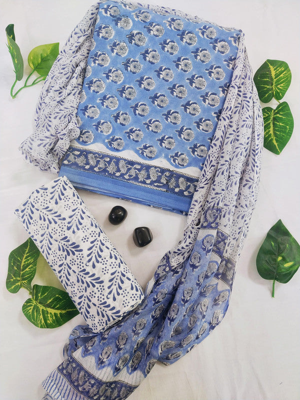 Cotton Suit Set with Chiffon Dupatta ( CH10510 )