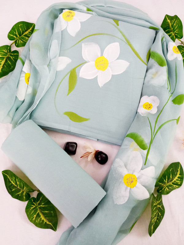 Cotton Suit Set with Chiffon Dupatta ( CH6616 )