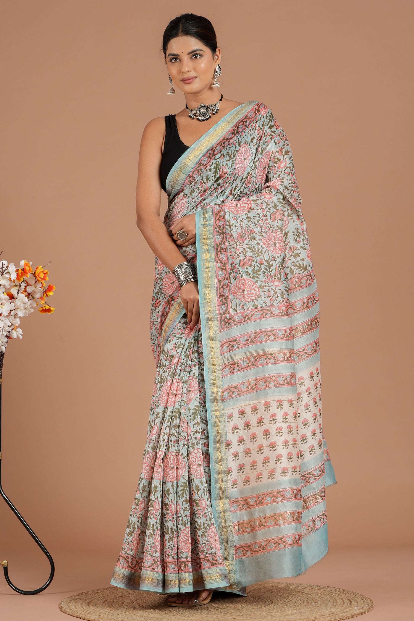 Maheshwari Silk Bagru Print Saree ( MS8421 )