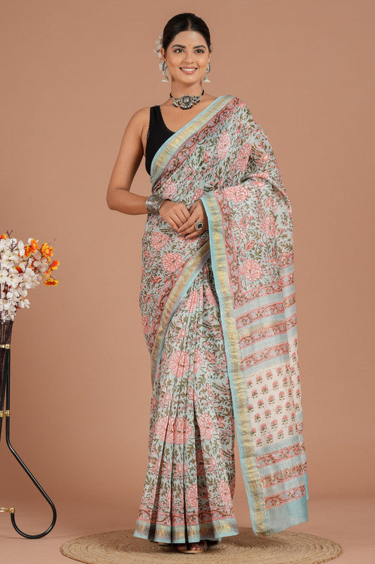 Maheshwari Silk Bagru Print Saree ( MS8421 )