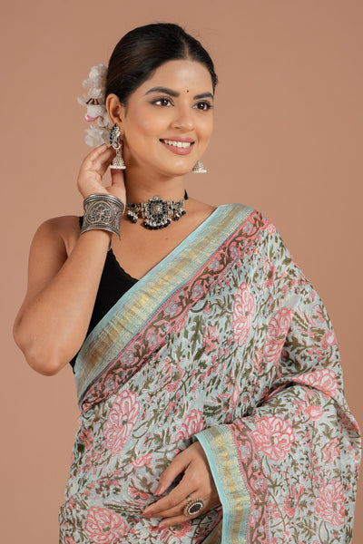Maheshwari Silk Bagru Print Saree ( MS8421 )