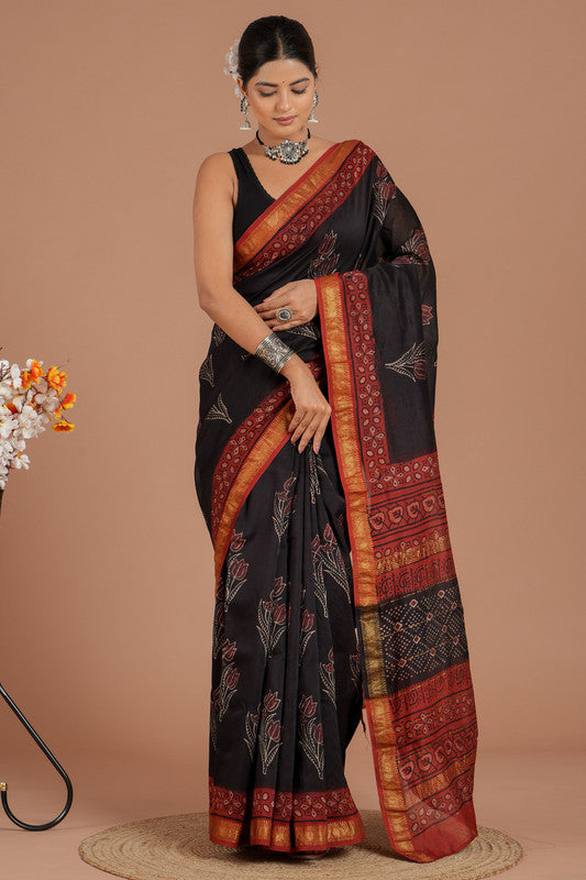 Maheshwari Silk Bagru Print Saree ( MS8422 )