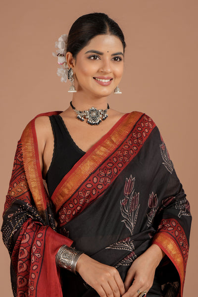 Maheshwari Silk Bagru Print Saree ( MS8422 )