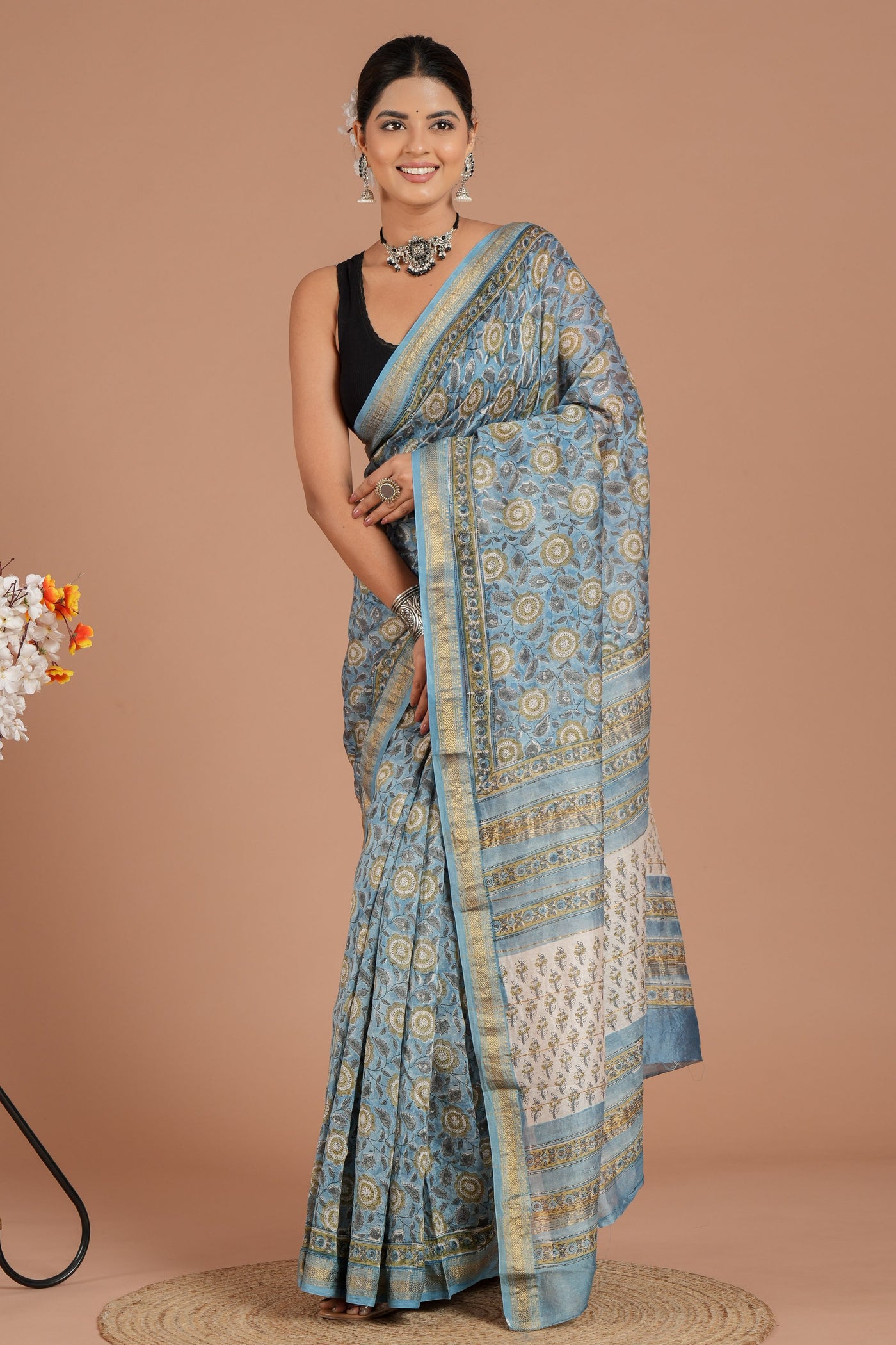 Maheshwari Silk Bagru Print Saree ( MS8423 )