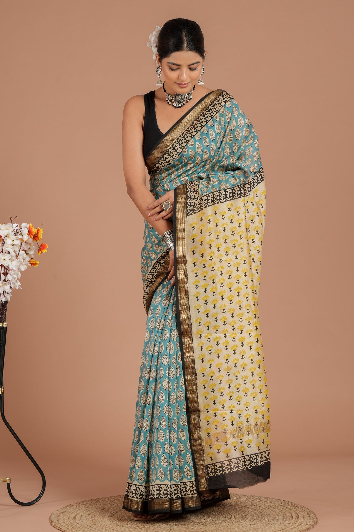 Maheshwari Silk Bagru Print Saree ( MS8425 )