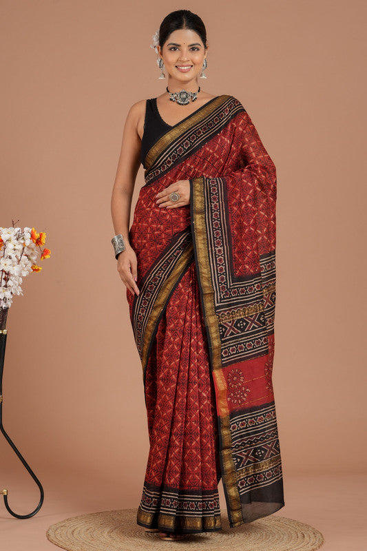 Maheshwari Silk Bagru Print Saree ( MS8426 )