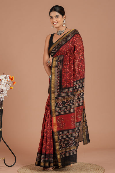 Maheshwari Silk Bagru Print Saree ( MS8426 )