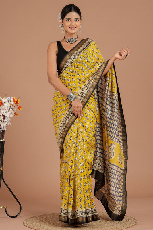 Maheshwari Silk Bagru Print Saree ( MS8427 )