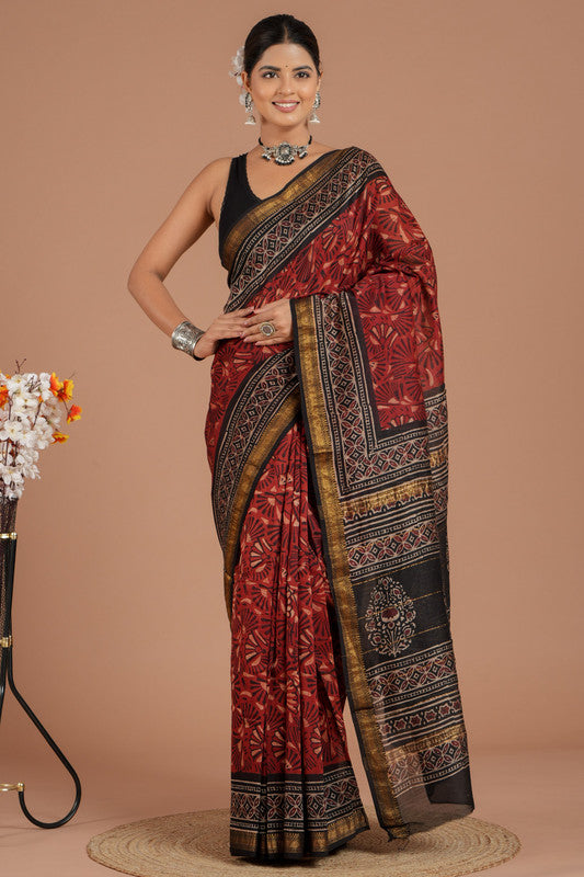 Maheshwari Silk Bagru Print Saree ( MS8428 )