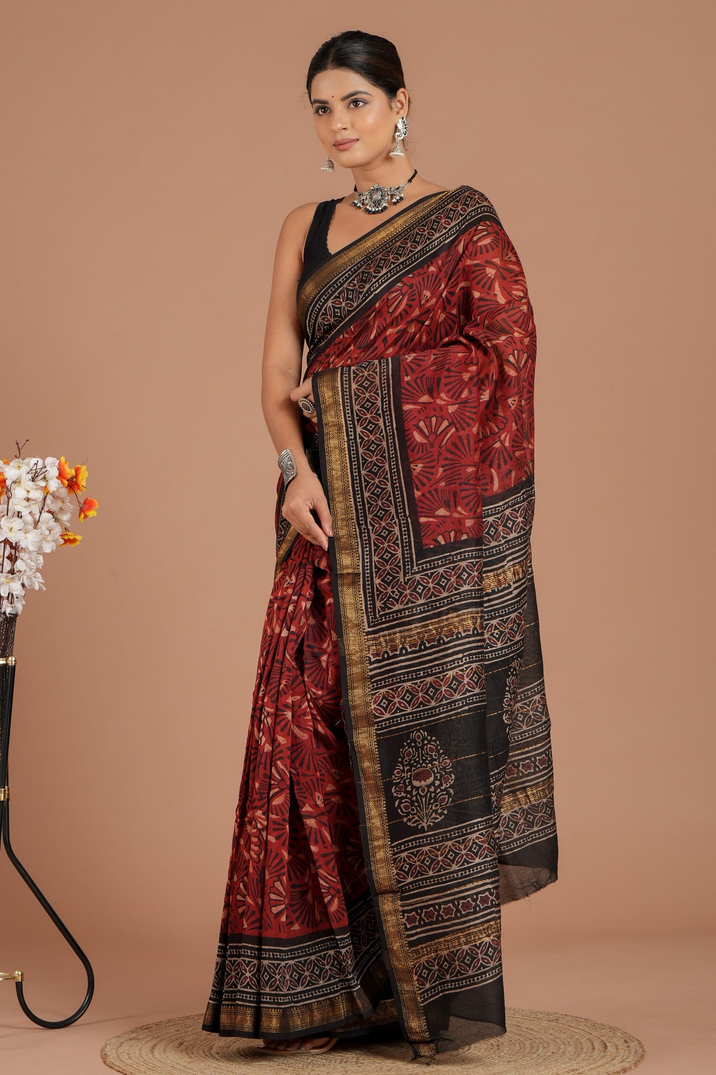 Maheshwari Silk Bagru Print Saree ( MS8428 )