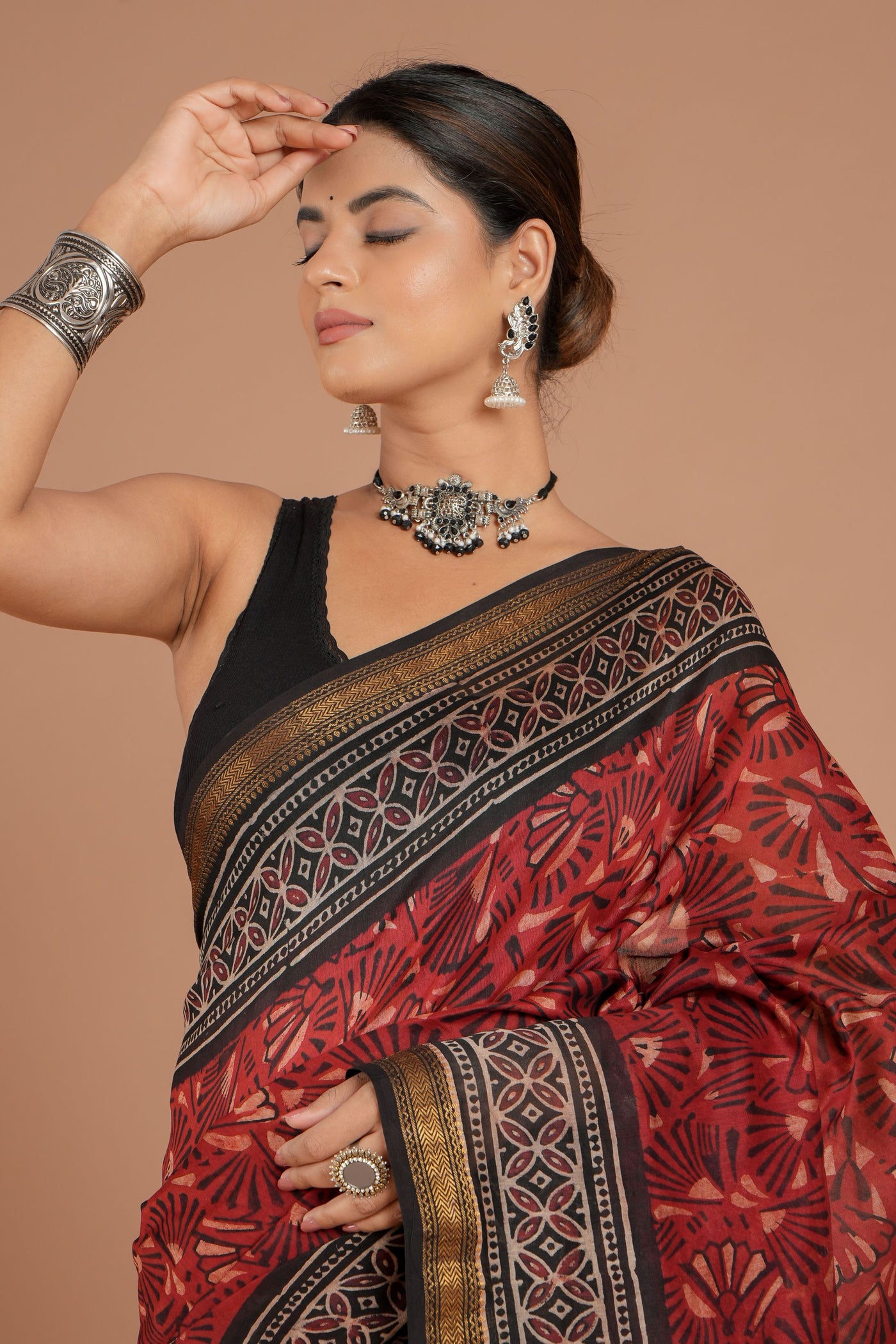 Maheshwari Silk Bagru Print Saree ( MS8428 )