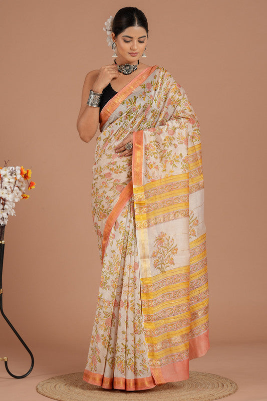 Maheshwari Silk Bagru Print Saree ( MS8429 )