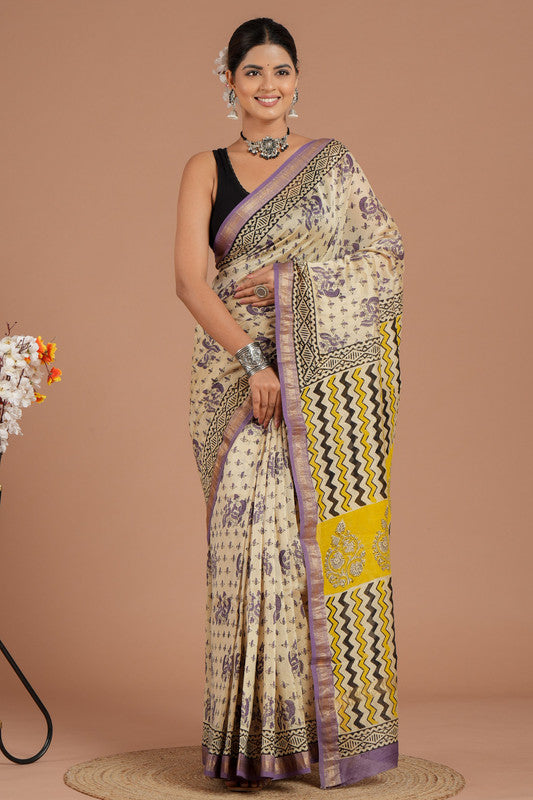 Maheshwari Silk Bagru Print Saree ( MS8432 )