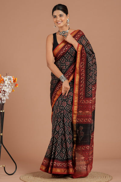 Maheshwari Silk Bagru Print Saree ( MS8435 )