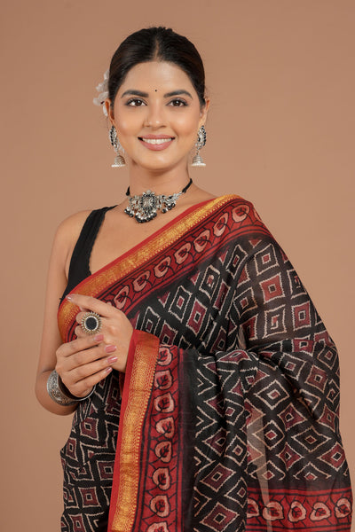 Maheshwari Silk Bagru Print Saree ( MS8435 )