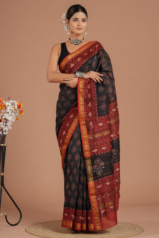 Maheshwari Silk Bagru Print Saree ( MS8439 )