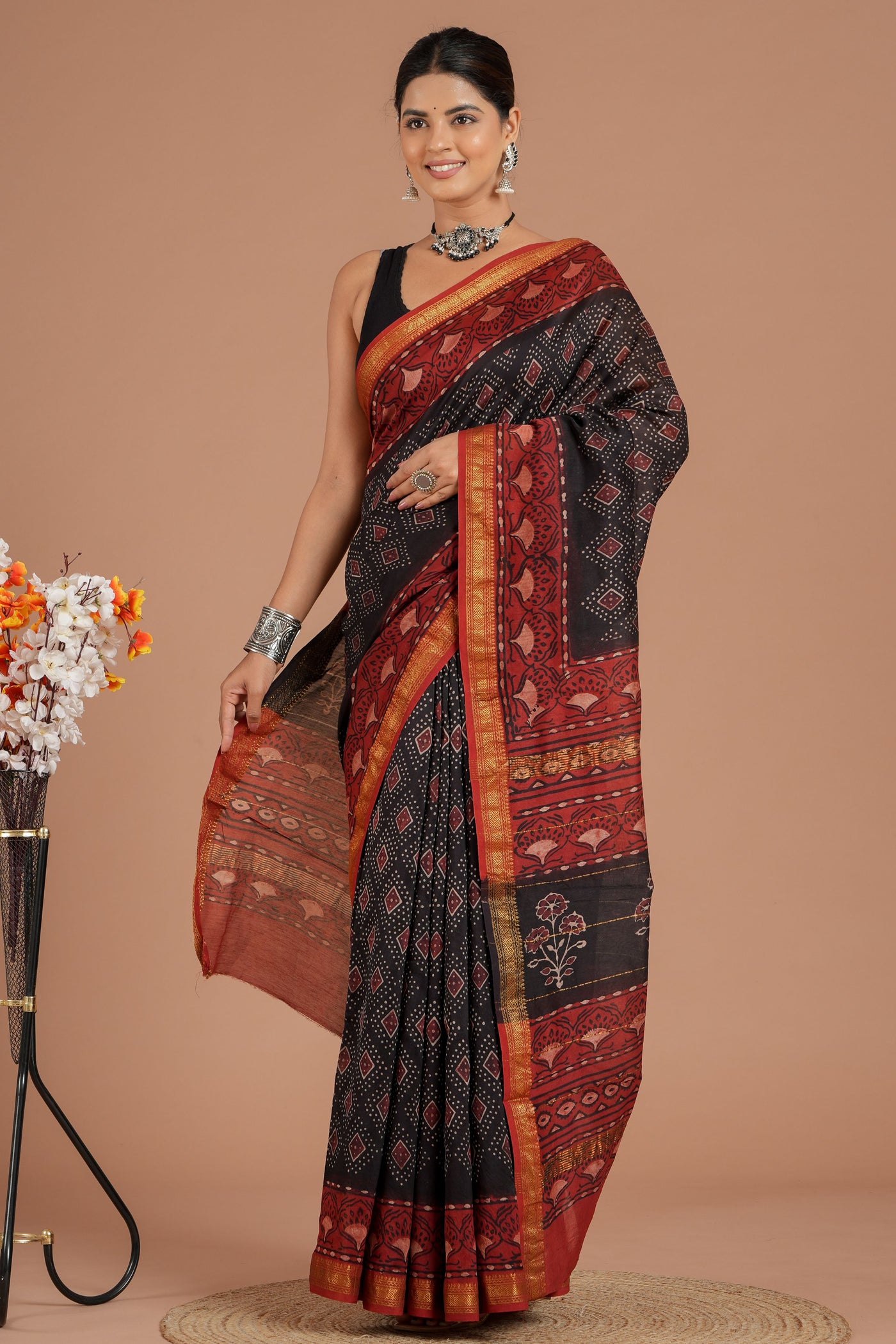 Maheshwari Silk Bagru Print Saree ( MS8439 )