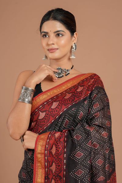 Maheshwari Silk Bagru Print Saree ( MS8439 )