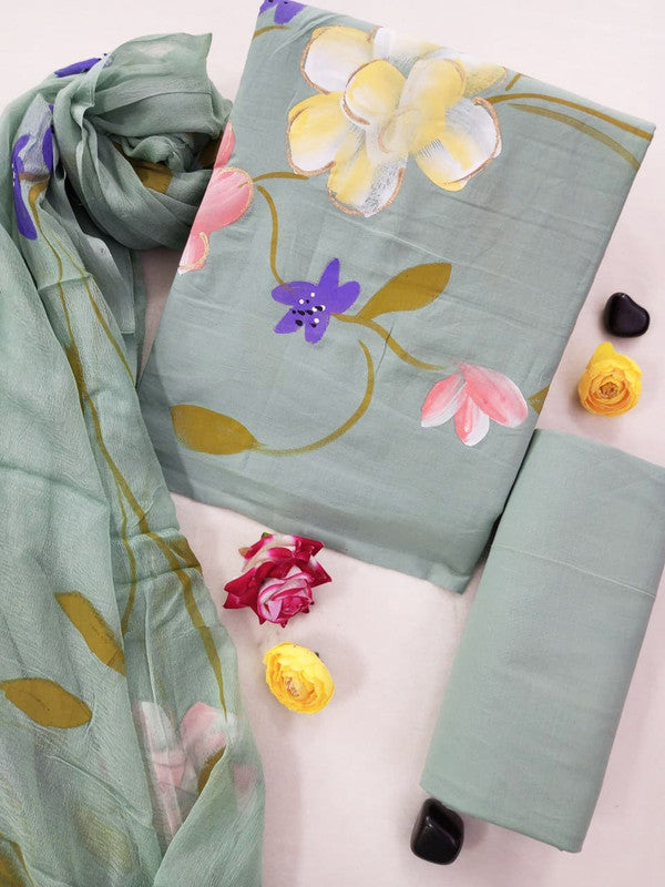 Cotton Suit Set with Chiffon Dupatta ( CH1367 )