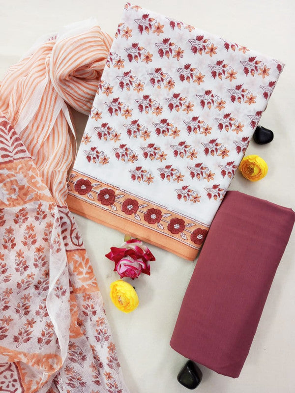 Cotton Suit Set with Chiffon Dupatta ( CH1371 )