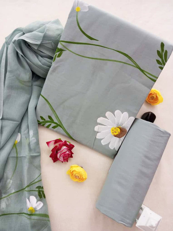 Cotton Suit Set with Chiffon Dupatta ( CH1386 )
