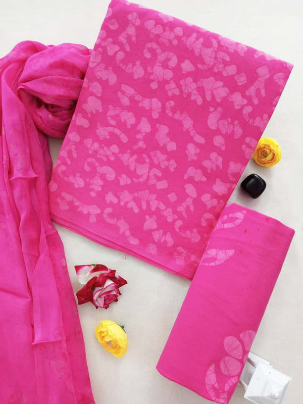 Cotton Suit Set with Chiffon Dupatta ( CH1393 )