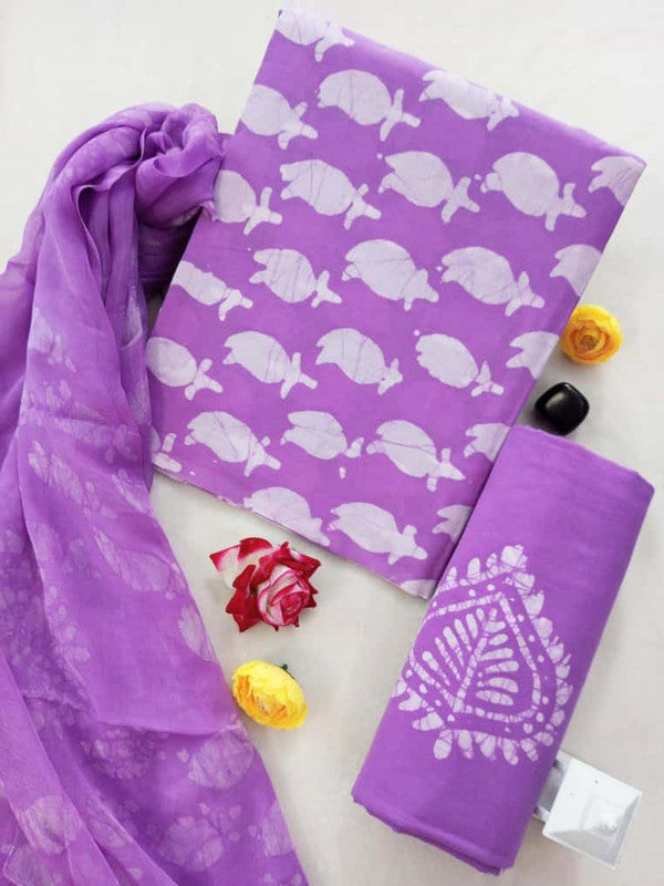Cotton Suit Set with Chiffon Dupatta ( CH1401 )