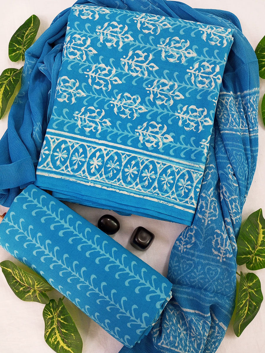 Cotton Suit Set with Chiffon Dupatta ( CH42009)
