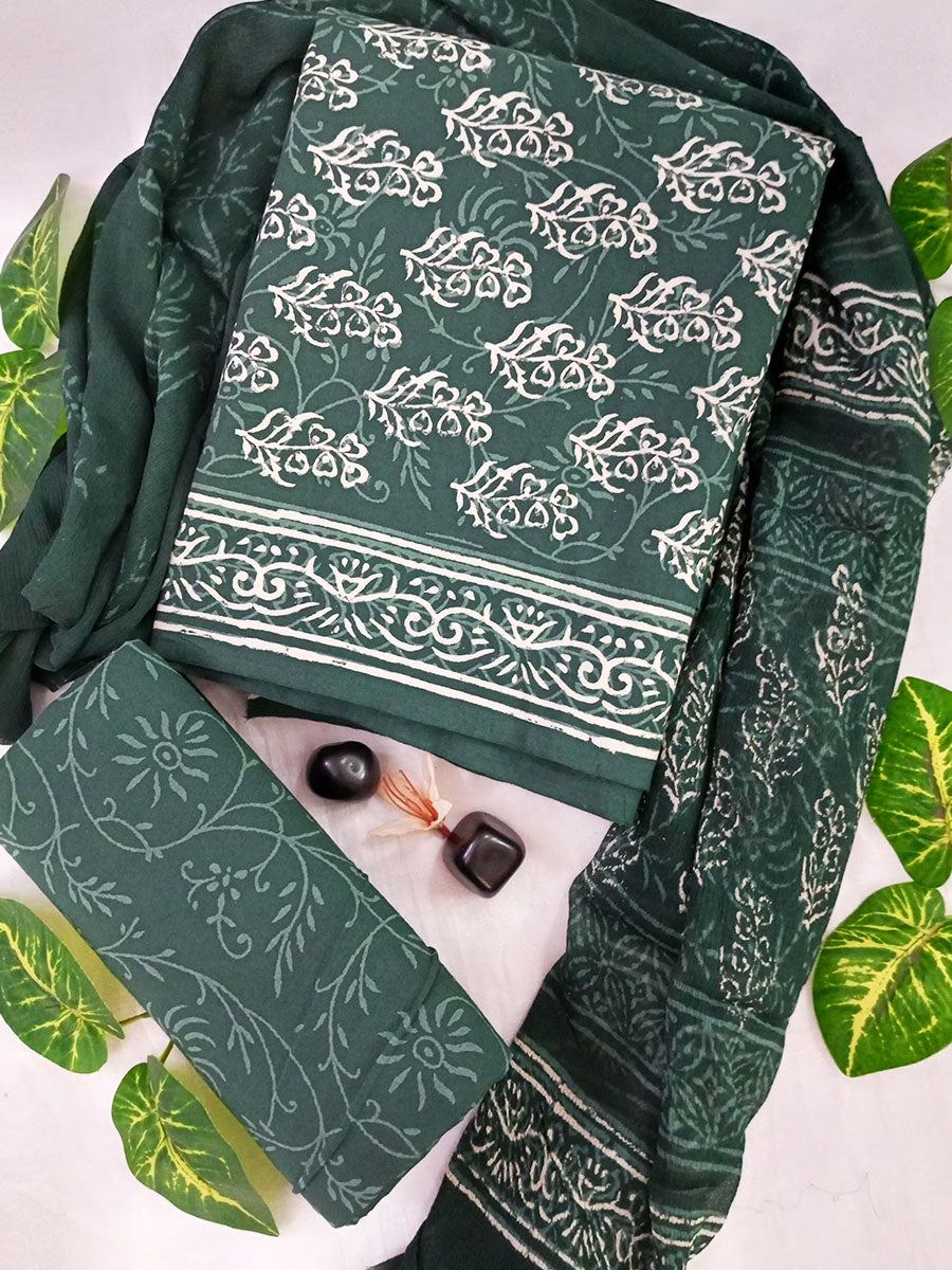 Cotton Suit Set with Chiffon Dupatta ( CH42014)