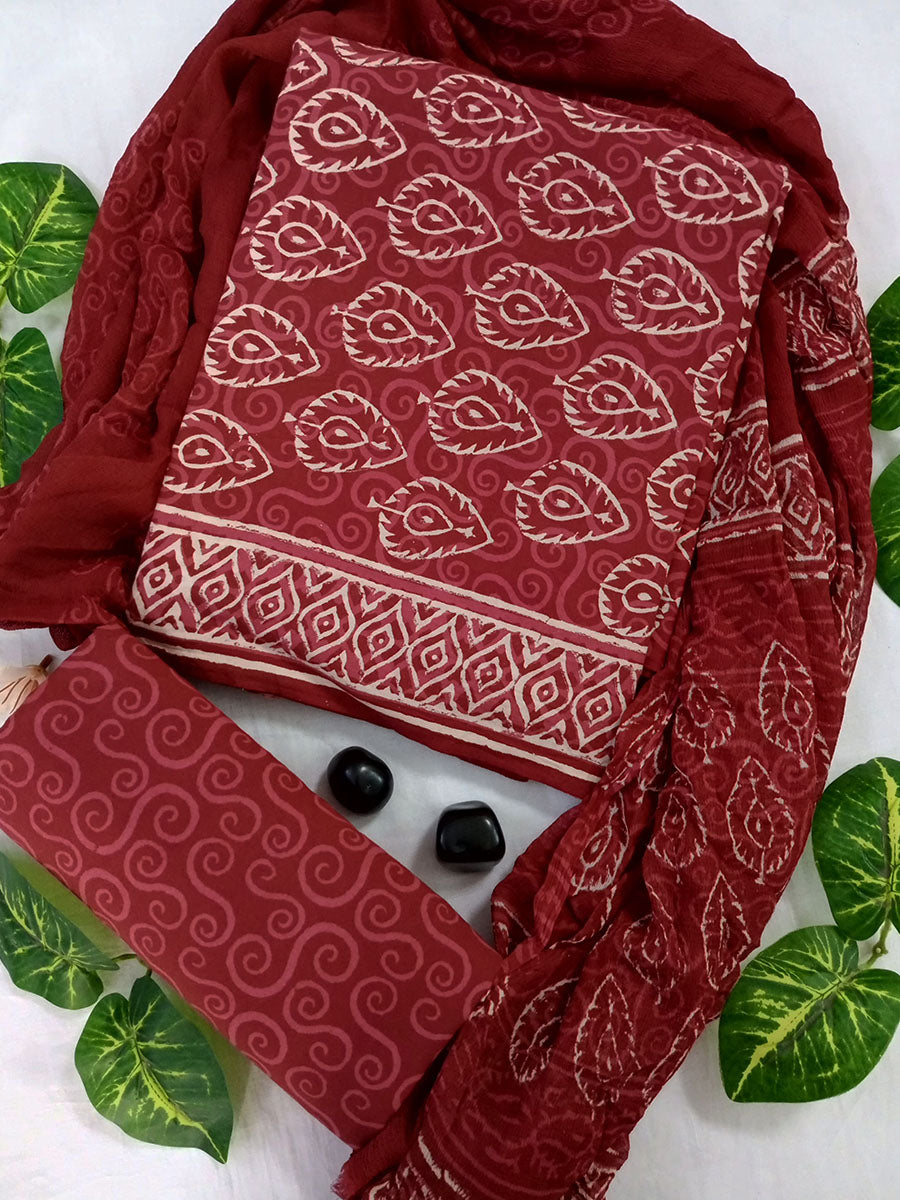 Cotton Suit Set with Chiffon Dupatta ( CH42020)