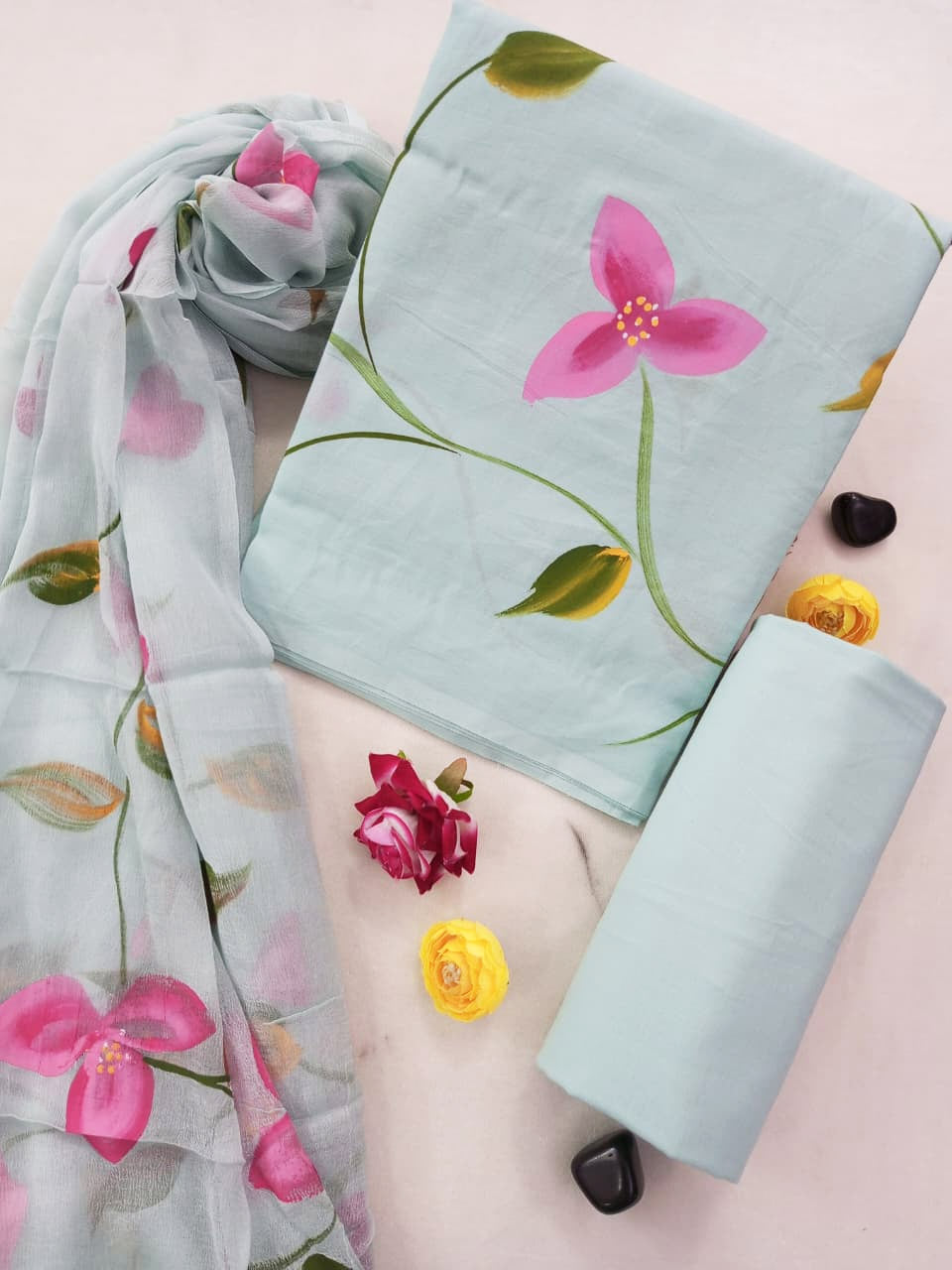 Cotton Suit Set with Chiffon Dupatta ( CH1383 )