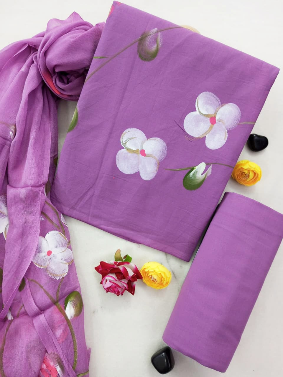 Cotton Suit Set with Chiffon Dupatta ( CH1382 )