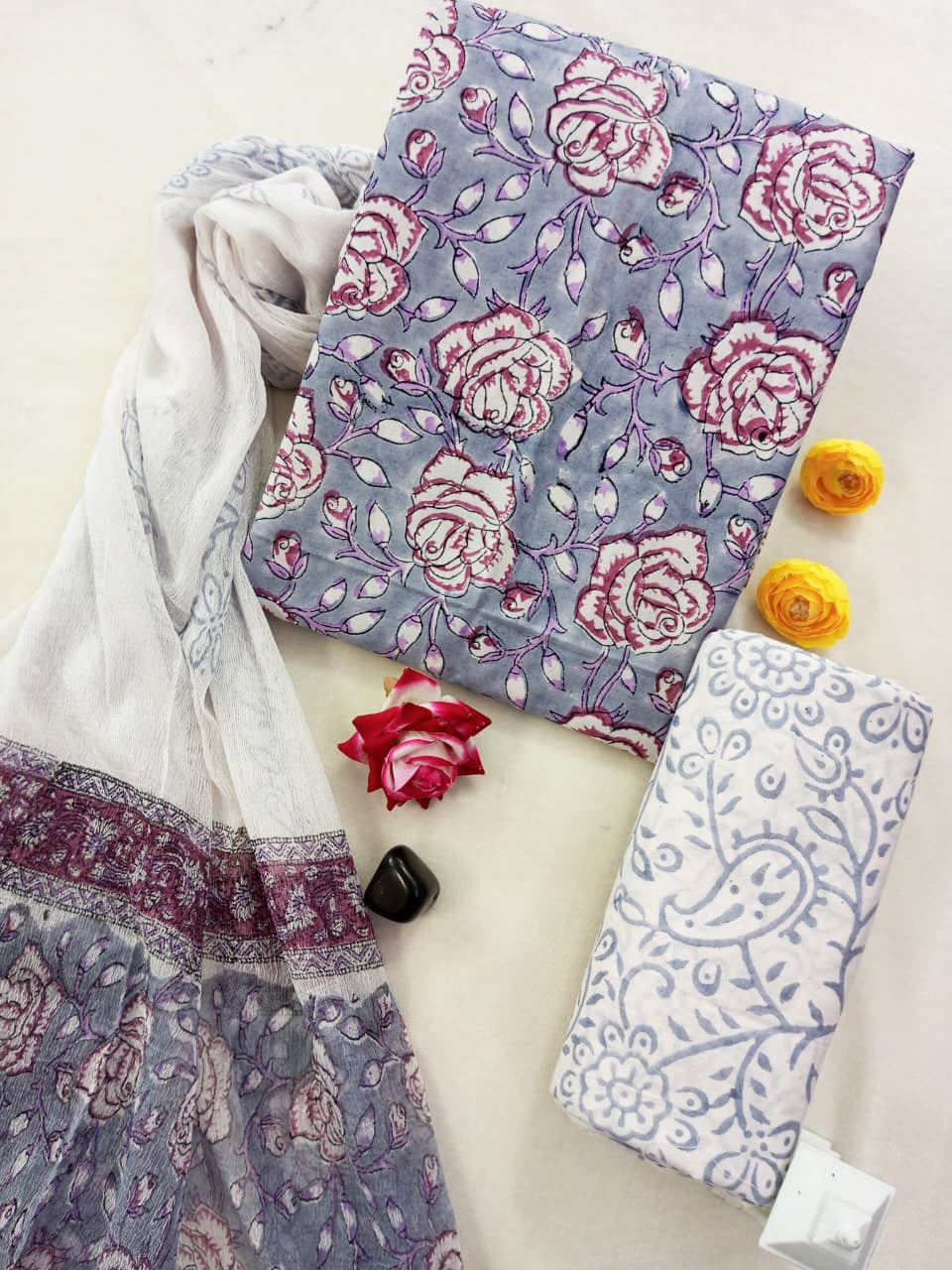 Cotton Suit Set with Chiffon Dupatta ( CH1317 )