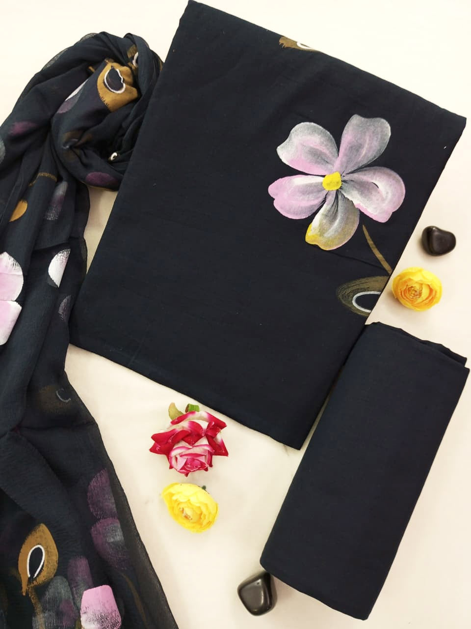 Cotton Suit Set with Chiffon Dupatta ( CH1381 )