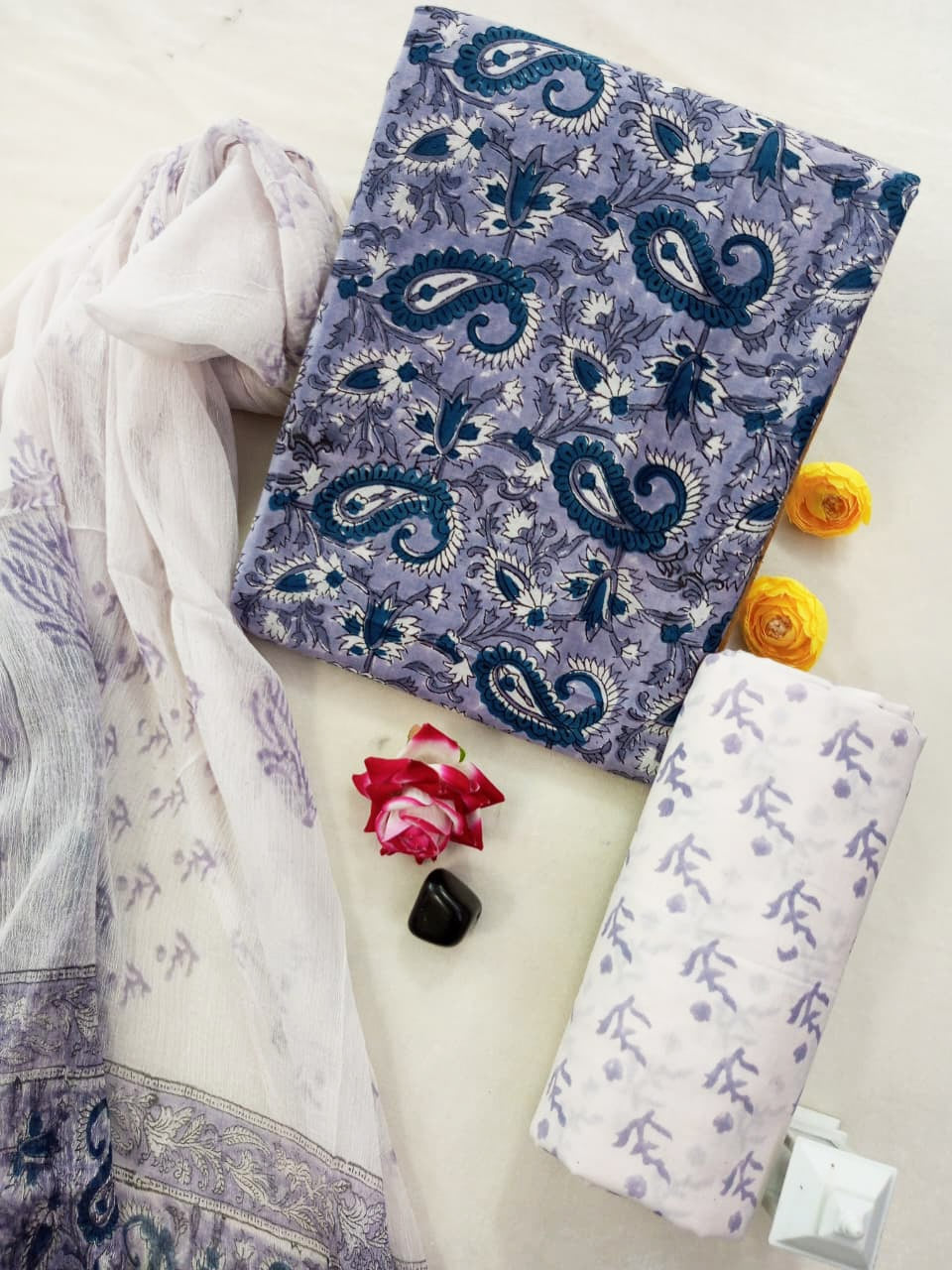 Cotton Suit Set with Chiffon Dupatta ( CH1319 )