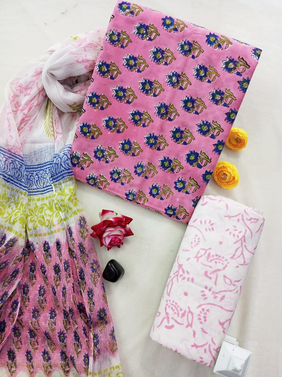 Cotton Suit Set with Chiffon Dupatta ( CH1322 )